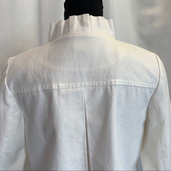 J.CREW white cavas atelier swing jacket ruffle collar Sz 2 - Picture 6 of 12